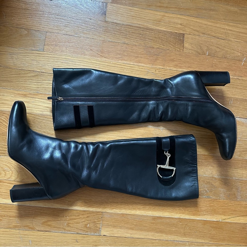 Gucci classic horse bit detail Black Leather Heeled Boots